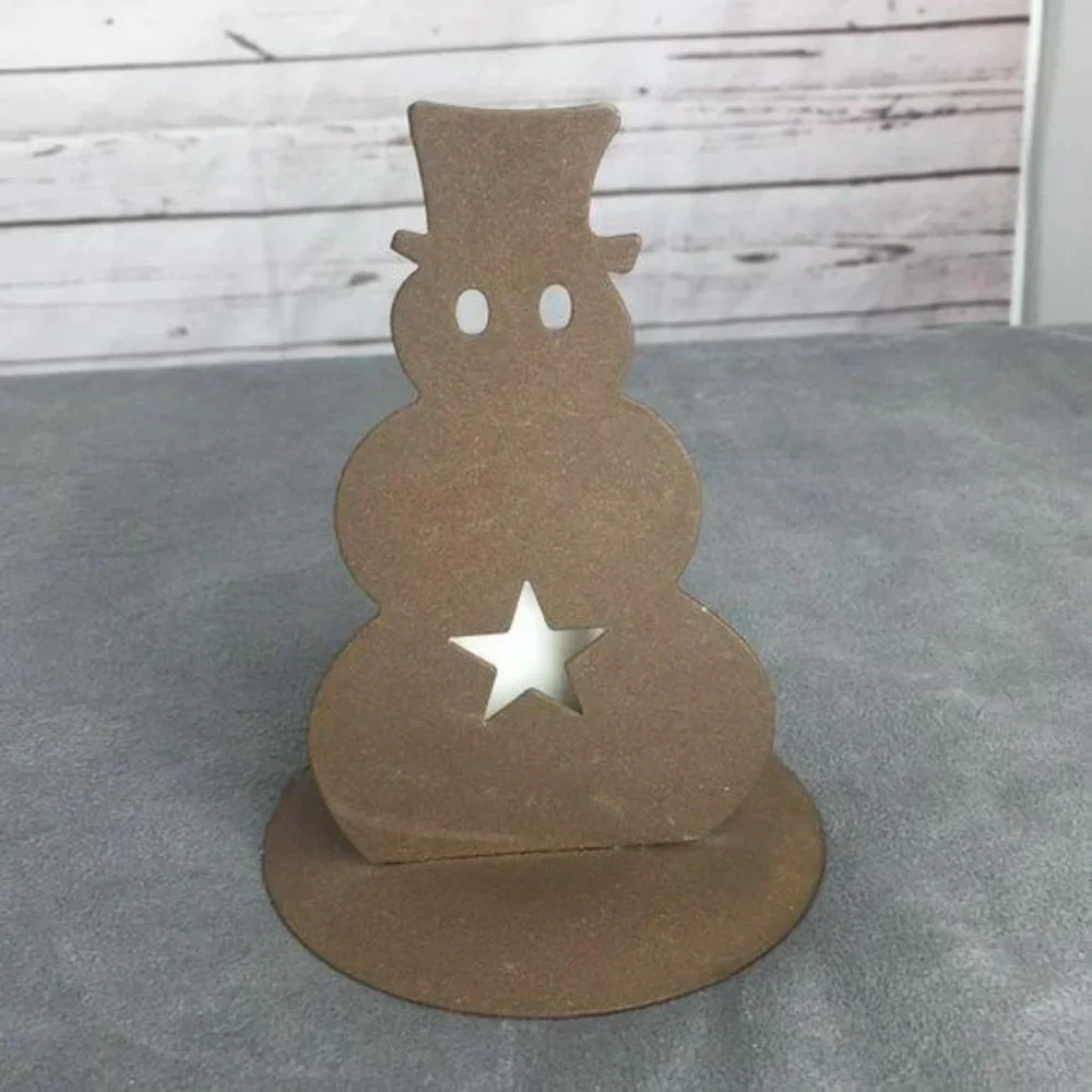 Vintage Primitive‎ Tin Star Snowman With Candle Tabletop Christmas Decoration